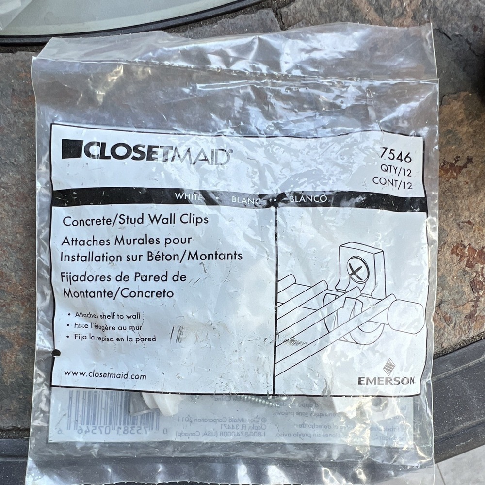 ClosetMaid 7546 White Plastic Wall-Mounted Concrete/Stud Wall Clips 12pk